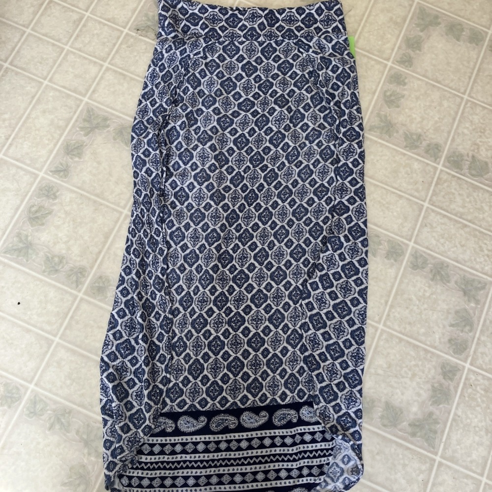 Faded Glory Navy White paisley crinkle boho hippie Print Side slits Wrap Skirt S